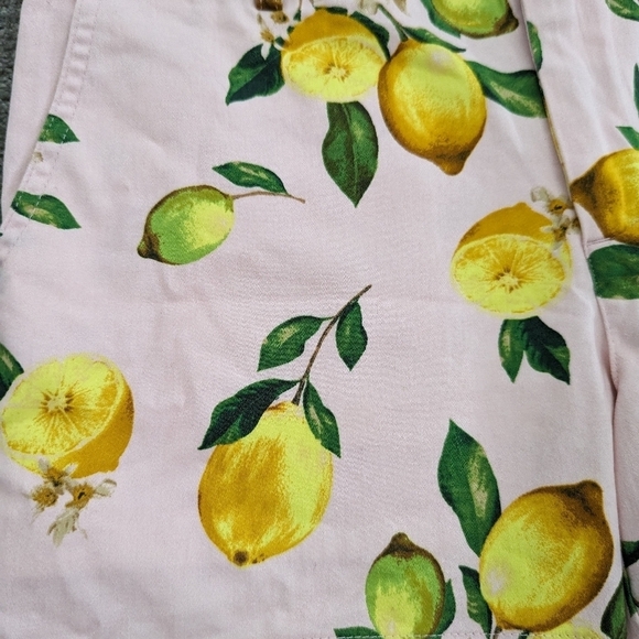 CYNTHIA Rowley yellow lemon print pink base cotton shorts size 4 - Picture 2 of 12